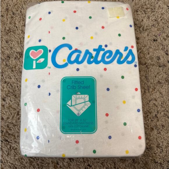 Vintage Carter's Polka Dot Fitted Crib Sheet New in Package 26"x52" made in usa - Picture 1 of 4